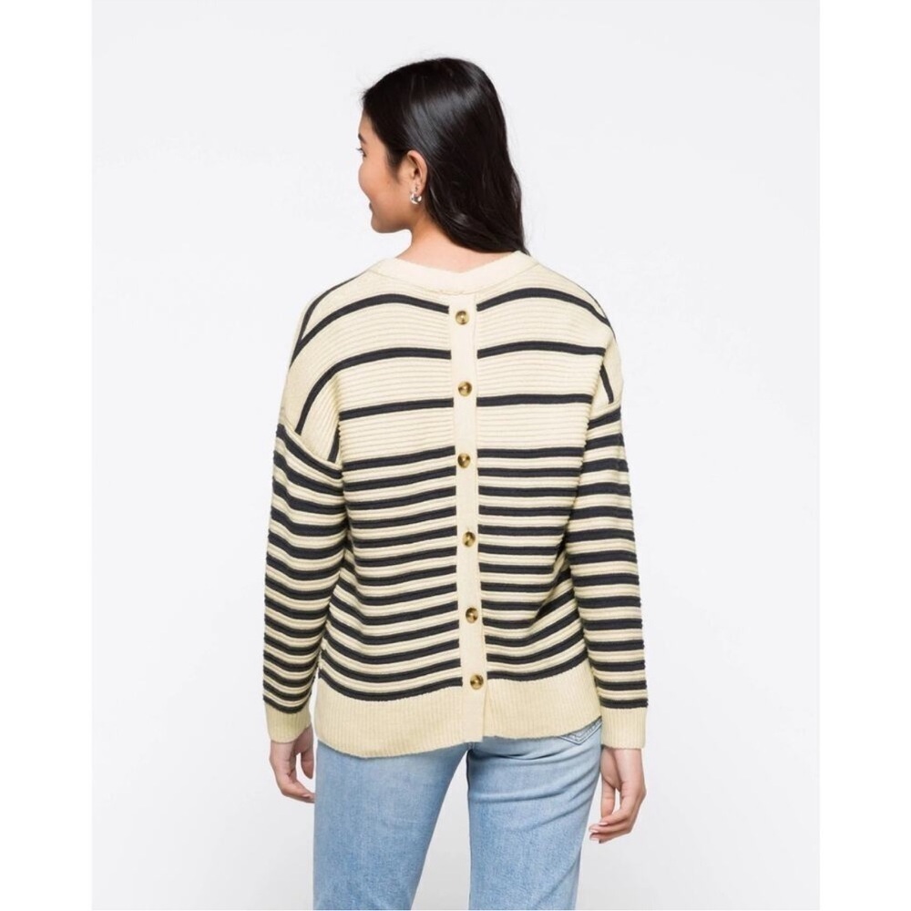 Madewell Greensboro Button-Back Sweater Size XXS Women’s Cream Navy Striped